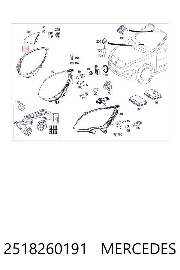 Compactador da luz esquerda 2518260191 Mercedes