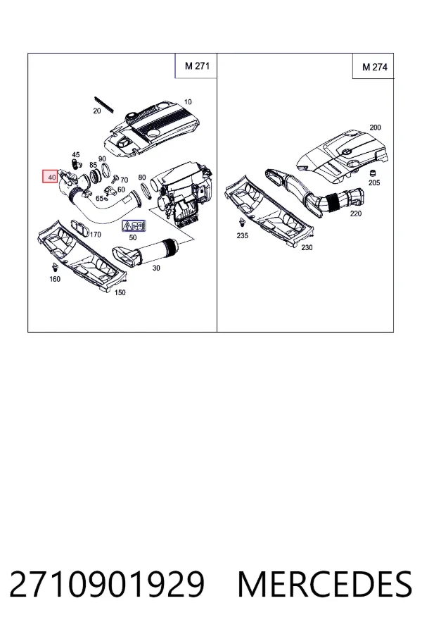Cano derivado de ar, entrada na turbina (supercompressão) 2710901929 Mercedes