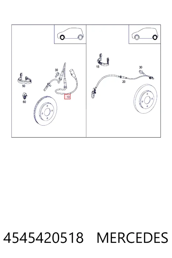 Sensor dianteiro de ABS 4545420518 Mercedes