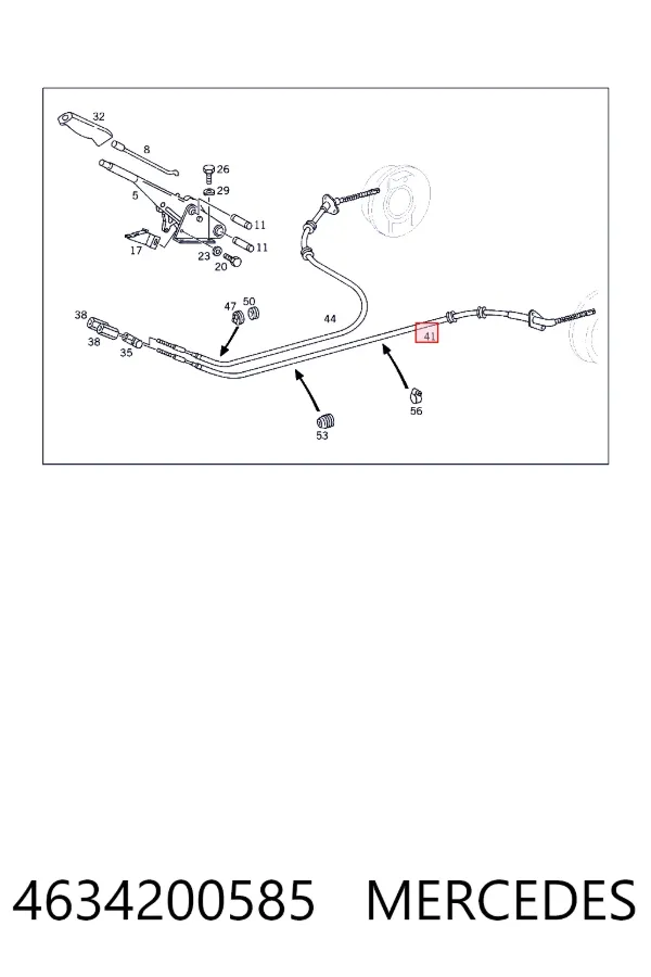 Cabo do freio de estacionamento traseiro esquerdo 4634200585 Mercedes