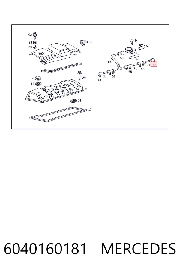 Cano derivado de ventilação de cárter (de separador de óleo) 6040160181 Mercedes