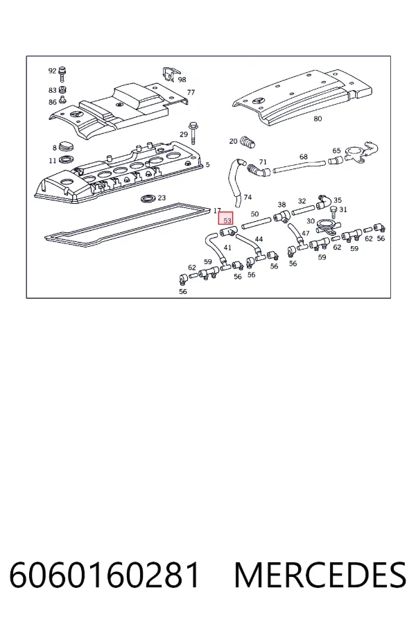 Cano derivado de ventilação de cárter (de separador de óleo) 6060160281 Mercedes