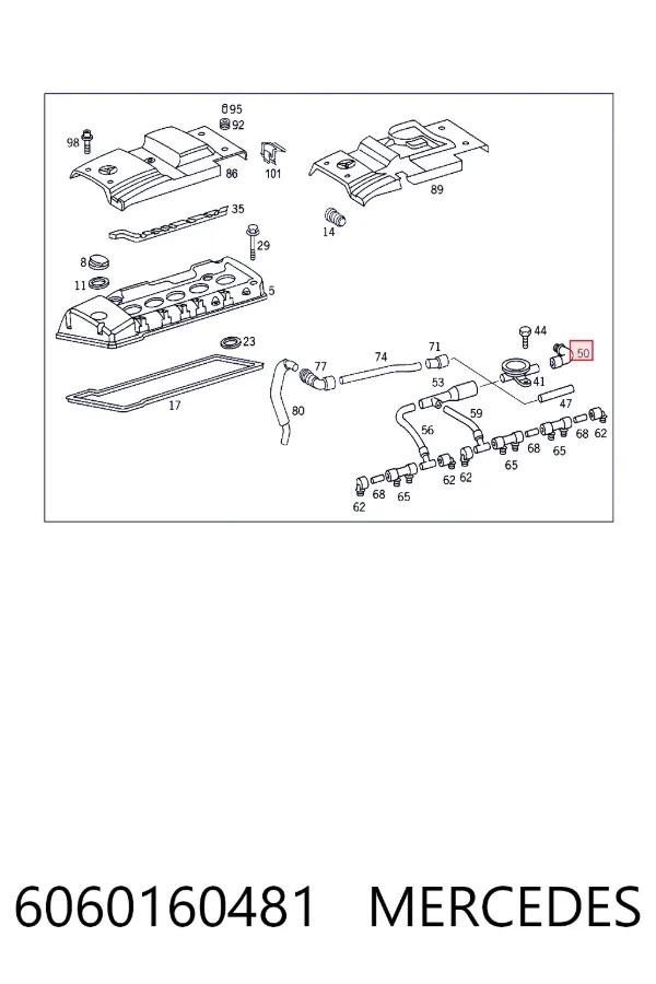Cano derivado de ventilação de cárter (de separador de óleo) 6060160481 Mercedes