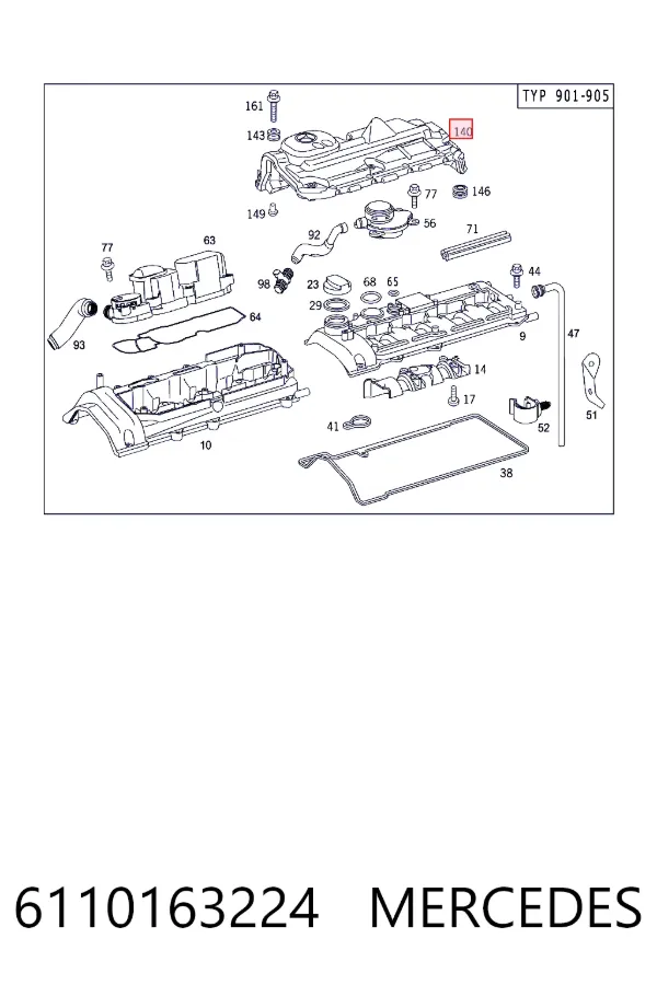 Tampa de motor decorativa 6110163224 Mercedes