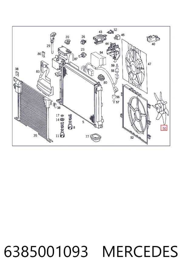 Ventilador elétrico de esfriamento montado (motor + roda de aletas) Mercedes Vito I