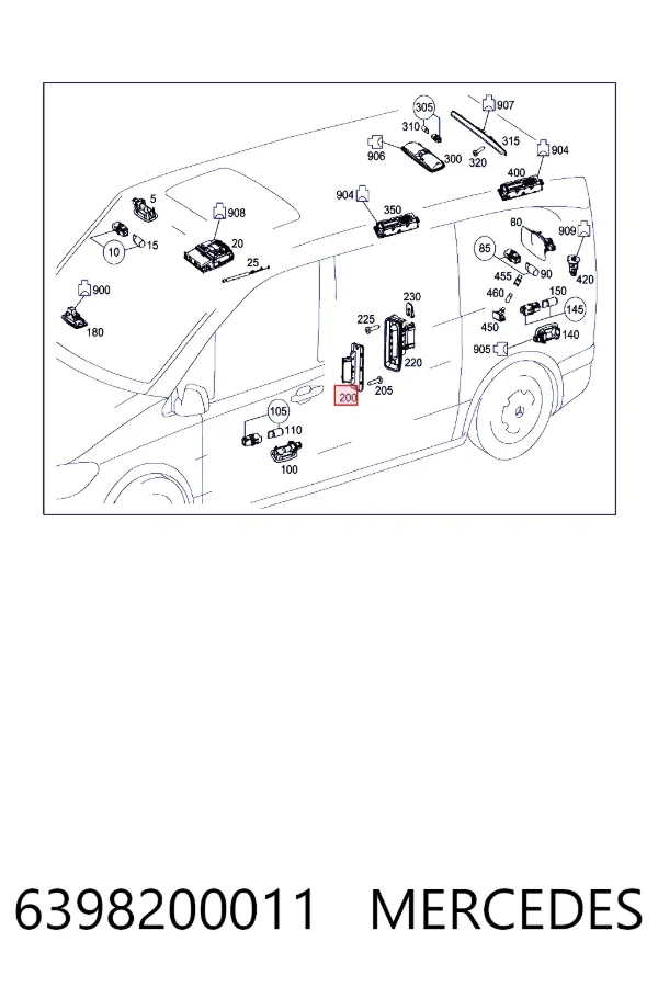 Sensor de fechamento de portas (interruptor de fim de carreira), da porta deslizante, na carroçaria 6398200011 Mercedes