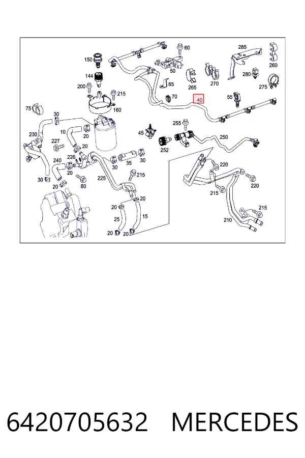 Tubo de combustível, inverso desde os injetores 6420705632 Mercedes