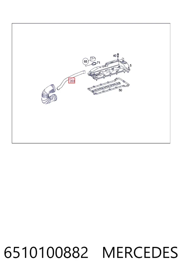 Cano derivado de ventilação de cárter (de separador de óleo) 6510100882 Mercedes