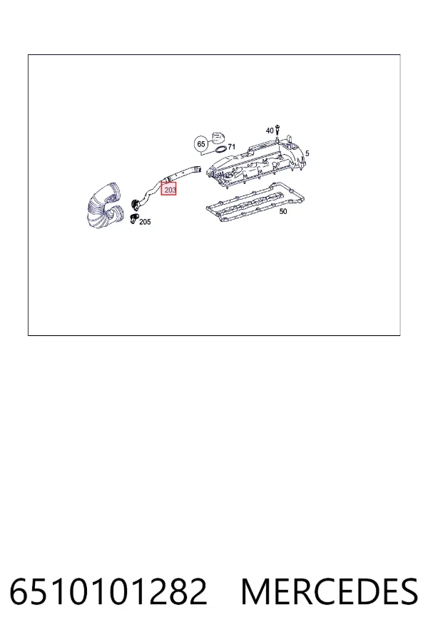 Cano derivado de ventilação de cárter (de separador de óleo) 6510101282 Mercedes