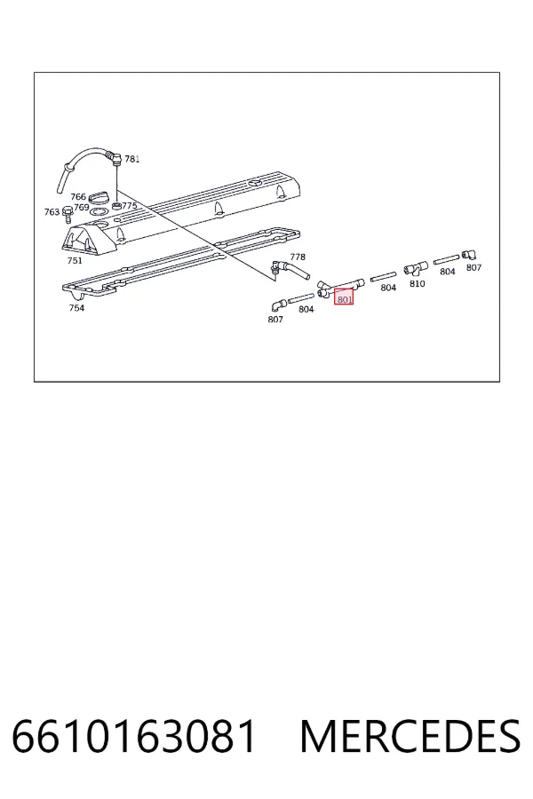 Cano derivado de ventilação de cárter (de separador de óleo) 6610163081 Mercedes