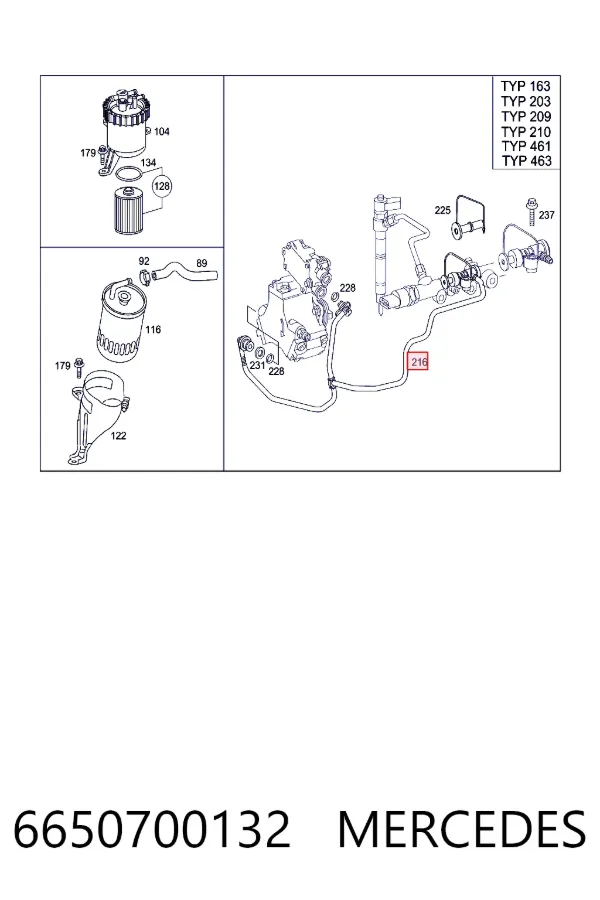 Tubo de combustível desde a bomba de bombeio de combustível até a Bomba de Combustível de Pressão Alta 6650700132 Mercedes