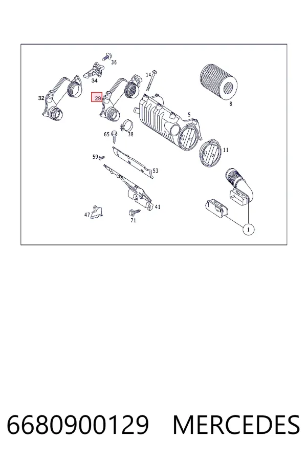 Cano derivado de ar, saída de filtro de ar 6680900129 Mercedes