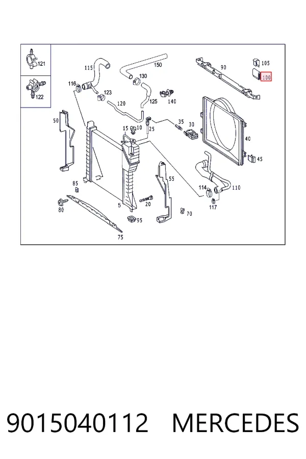 Coxim superior de fixação do radiador 9015040112 Mercedes