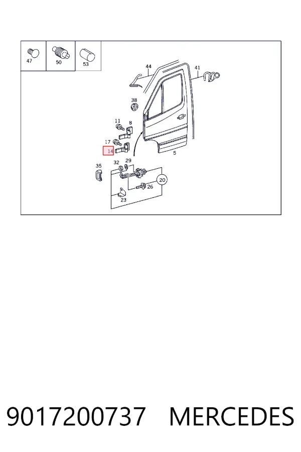 Gozno da porta dianteira esquerda 9017200737 Mercedes
