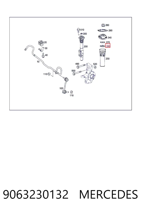 Grade de proteção de braço oscilante inferior dianteiro 9063230132 Mercedes