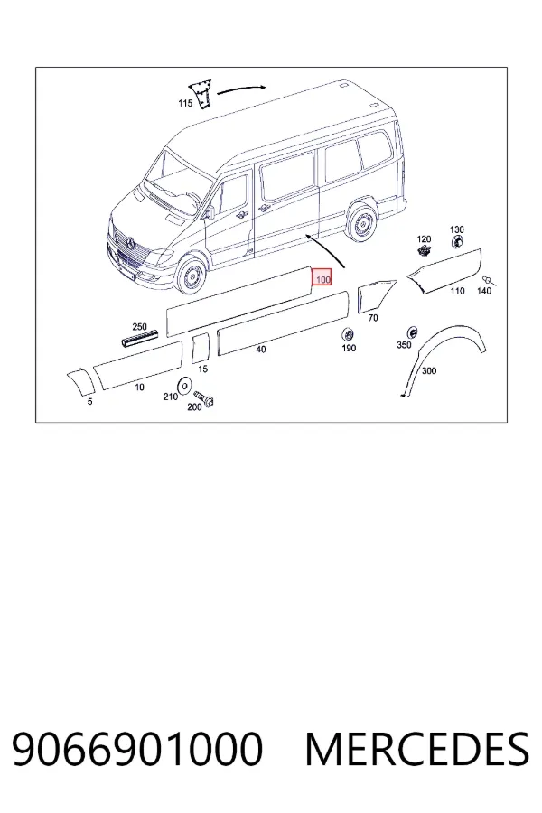 Moldura da porta lateral (deslizante) 9066901000 Mercedes
