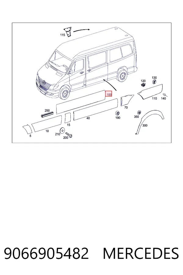 Moldura da porta lateral (deslizante) 9066905482 Mercedes