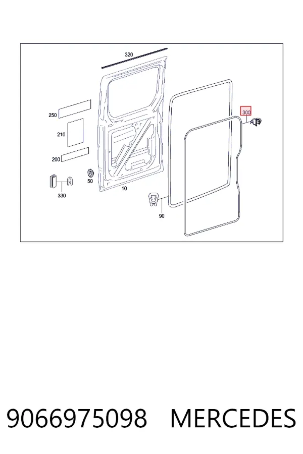 Vedação da porta lateral (deslizante) 9066975098 Mercedes