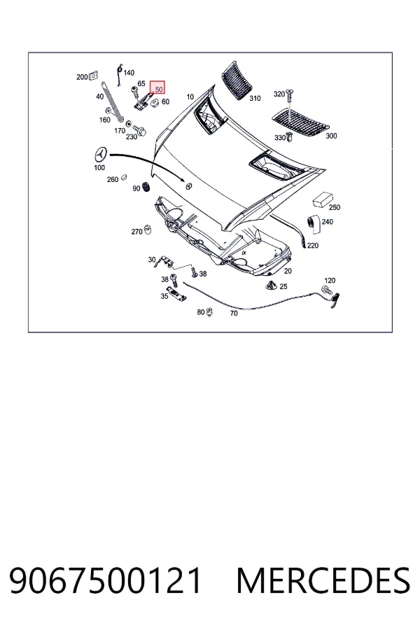 Gozno da capota direito 9067500121 Mercedes