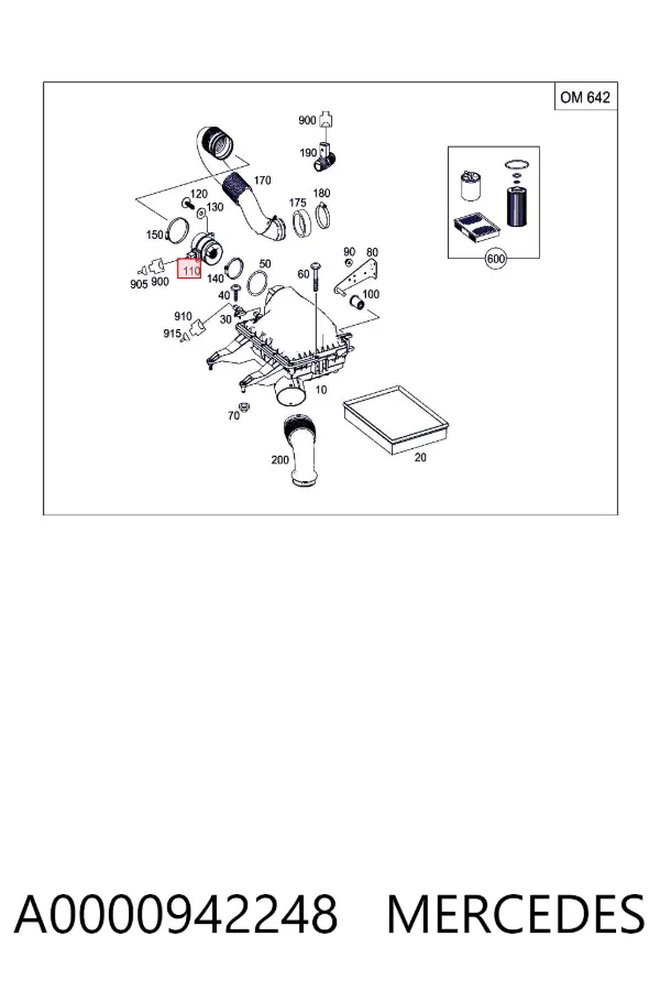 Sensor de fluxo (consumo) de ar, medidor de consumo M.A.F. - (Mass Airflow) A0000942248 Mercedes