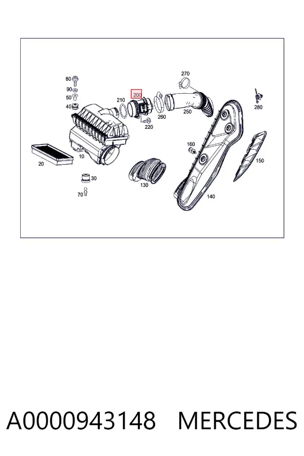Sensor de fluxo (consumo) de ar, medidor de consumo M.A.F. - (Mass Airflow) A0000943148 Mercedes