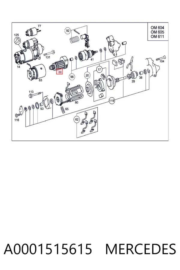 Induzido (rotor) do motor de arranco A0001515615 Mercedes