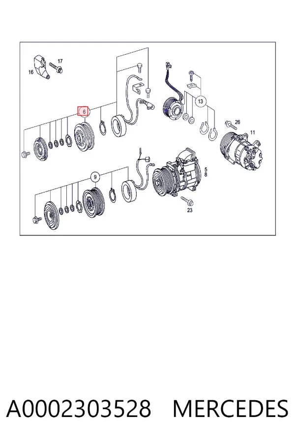 Polia do compressor de aparelho de ar condicionado A0002303528 Mercedes