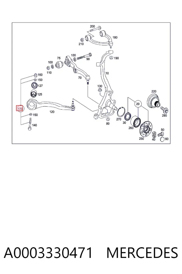 Parafuso de fixação de braço oscilante dianteiro, superior A0003330471 Mercedes