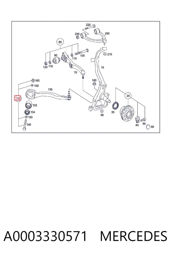 Parafuso de fixação de braço oscilante dianteiro, superior A0003330571 Mercedes