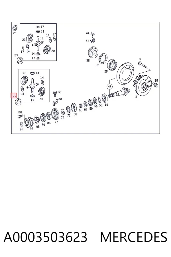 Kit de reparação de diferencial do eixo traseiro A0003503623 Mercedes