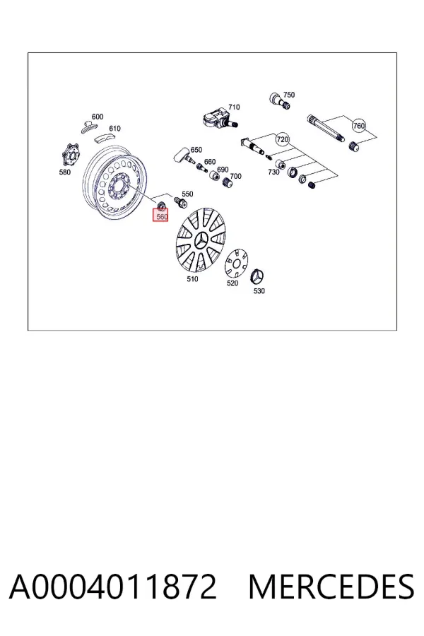 Porca de roda A0004011872 Mercedes