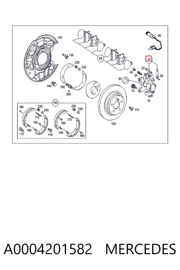 Kit de reparação das sapatas do freio A0004201582 Mercedes