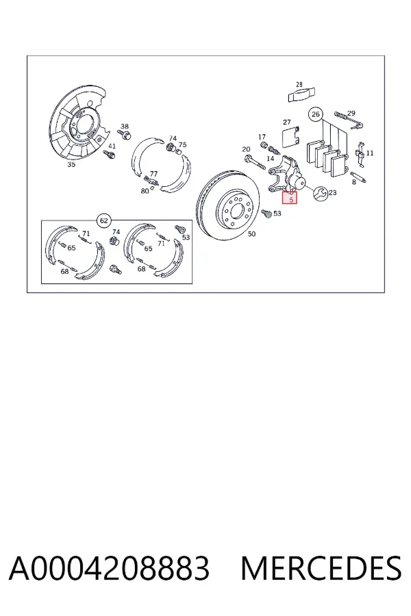 Suporte do freio traseiro direito A0004208883 Mercedes