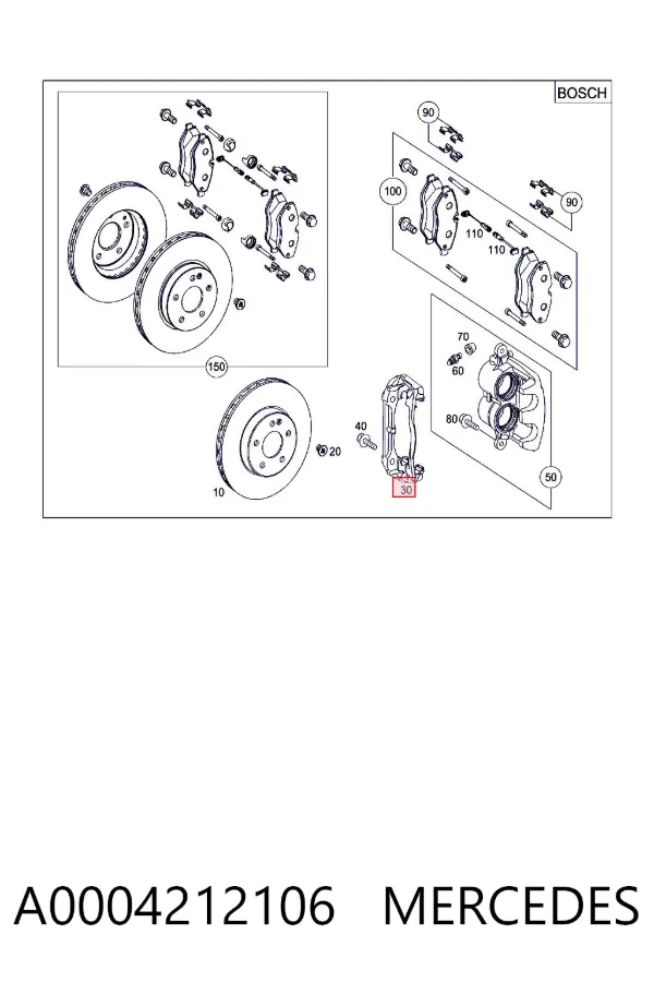 Braçadeira do freio de suporte dianteiro A0004212106 Mercedes