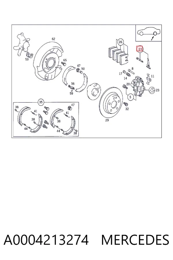 Kit de reparação das sapatas do freio A0004213274 Mercedes