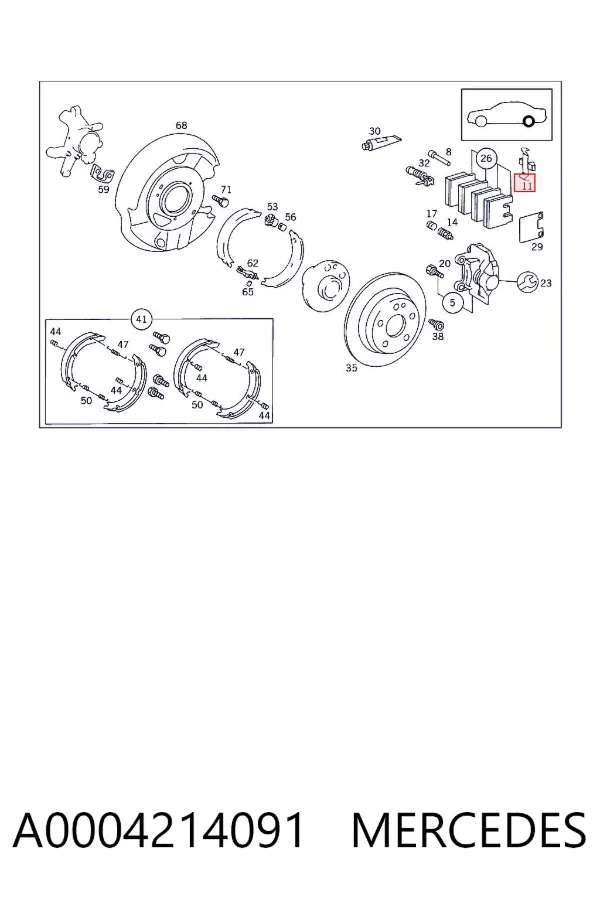Kit de reparação das sapatas do freio A0004214091 Mercedes