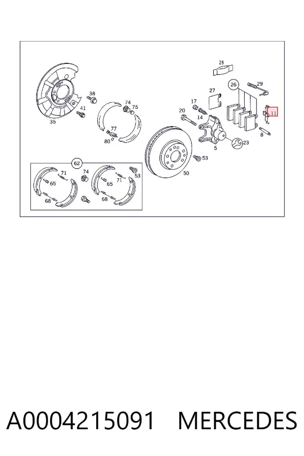 Kit de reparação das sapatas do freio A0004215091 Mercedes