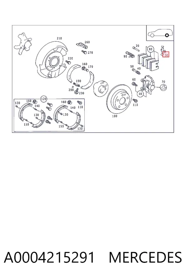 Kit de molas de fixação de sapatas de disco traseiras A0004215291 Mercedes