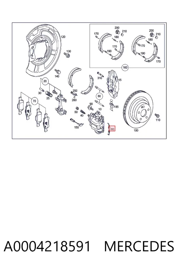 Kit de molas de fixação de sapatas de disco traseiras A0004218591 Mercedes