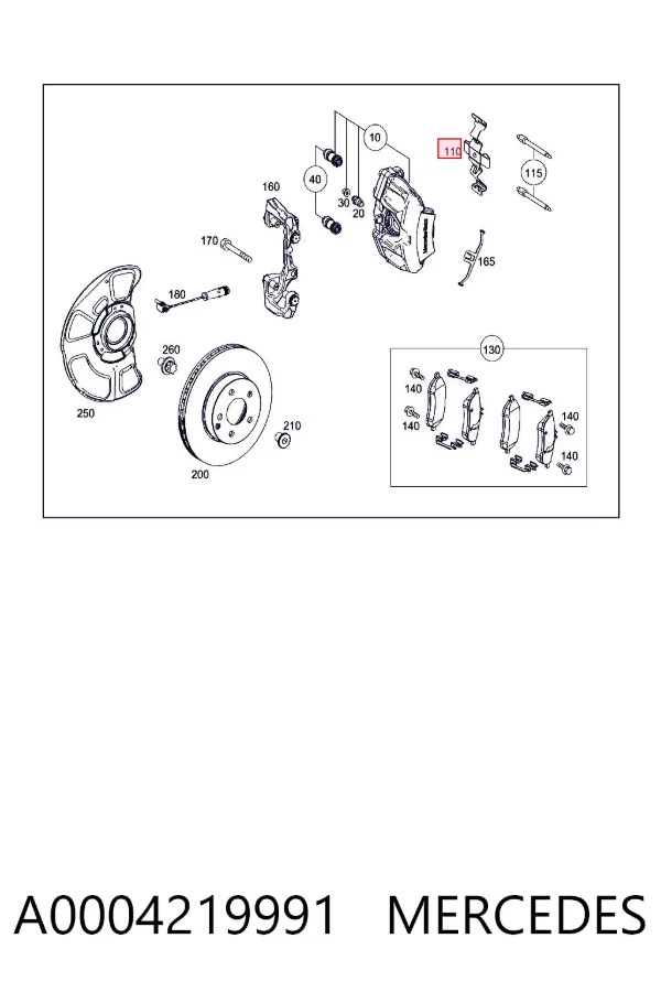 Kit de molas de fixação de sapatas de disco dianteiras A0004219991 Mercedes