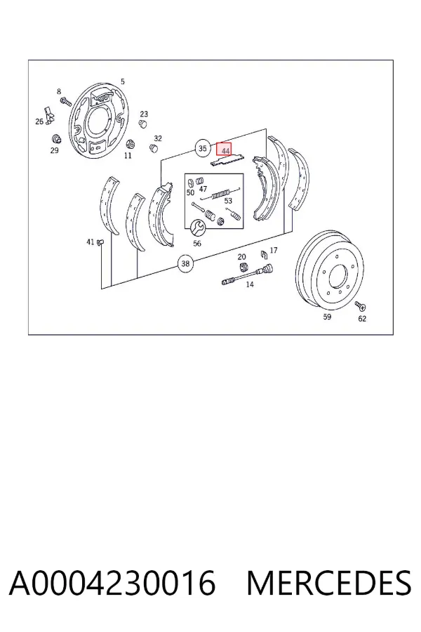 Kit de montagem das sapatas traseiras de tambor A0004230016 Mercedes