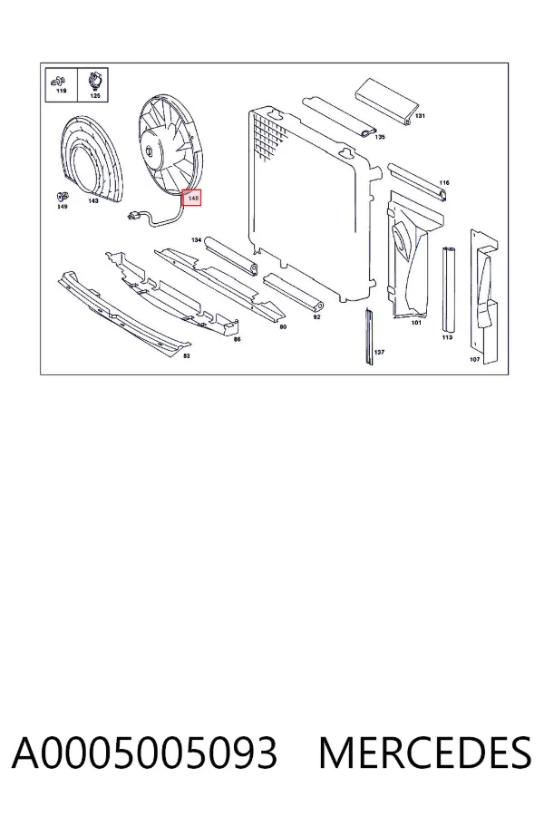 Ventilador elétrico de esfriamento montado (motor + roda de aletas) A0005005093 Mercedes