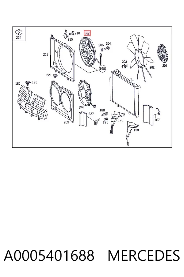 Ventilador elétrico de esfriamento montado (motor + roda de aletas) A0005401688 Mercedes