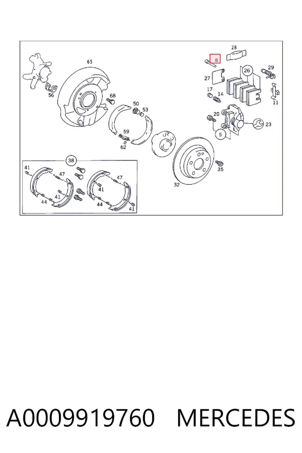 Kit de reparação das sapatas do freio A0009919760 Mercedes