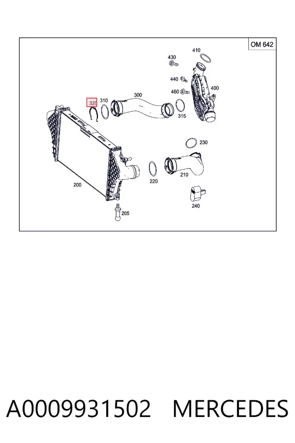 Braçadeira de cano derivado de intercooler A0009931502 Mercedes