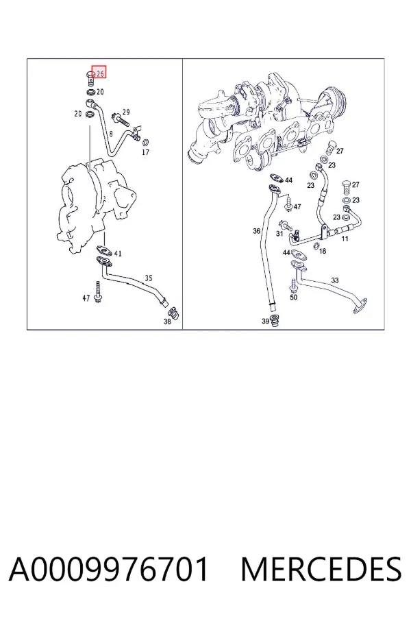 Parafuso de tubo de turbina de fornecimento de óleo A0009976701 Mercedes
