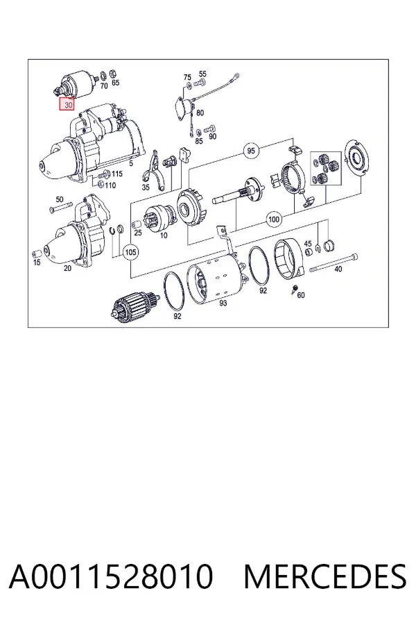 Relê retrator do motor de arranco A0011528010 Mercedes