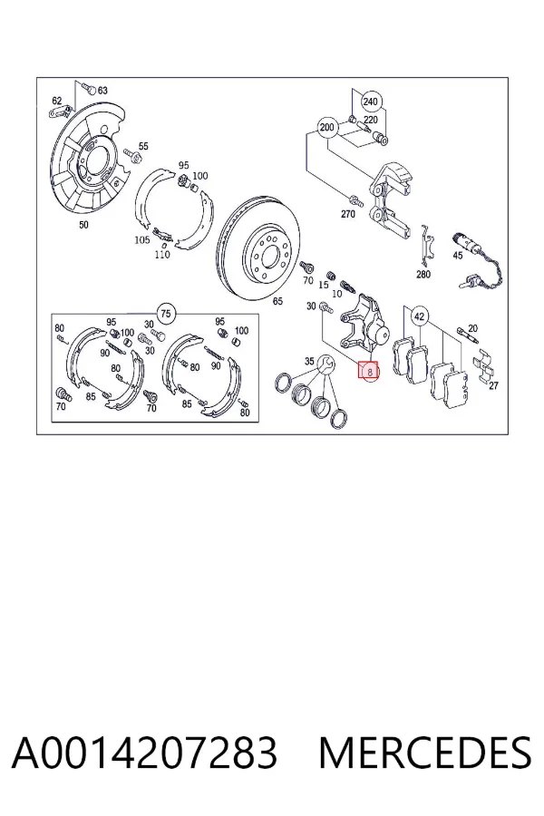 Suporte do freio traseiro direito A0014207283 Mercedes