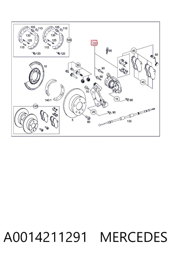 Kit de molas de fixação de sapatas de disco traseiras A0014211291 Mercedes