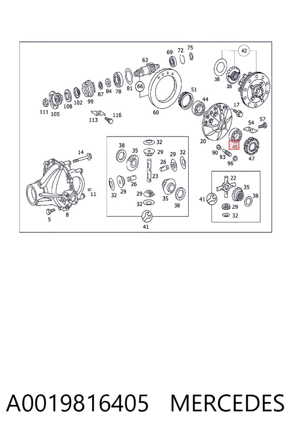 Rolamento externo de cubo traseiro A0019816405 Mercedes